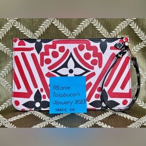 NEVER USED Louis Vuitton Neverfull Pouch in Limited Ed Red/Cream Crafty Mono